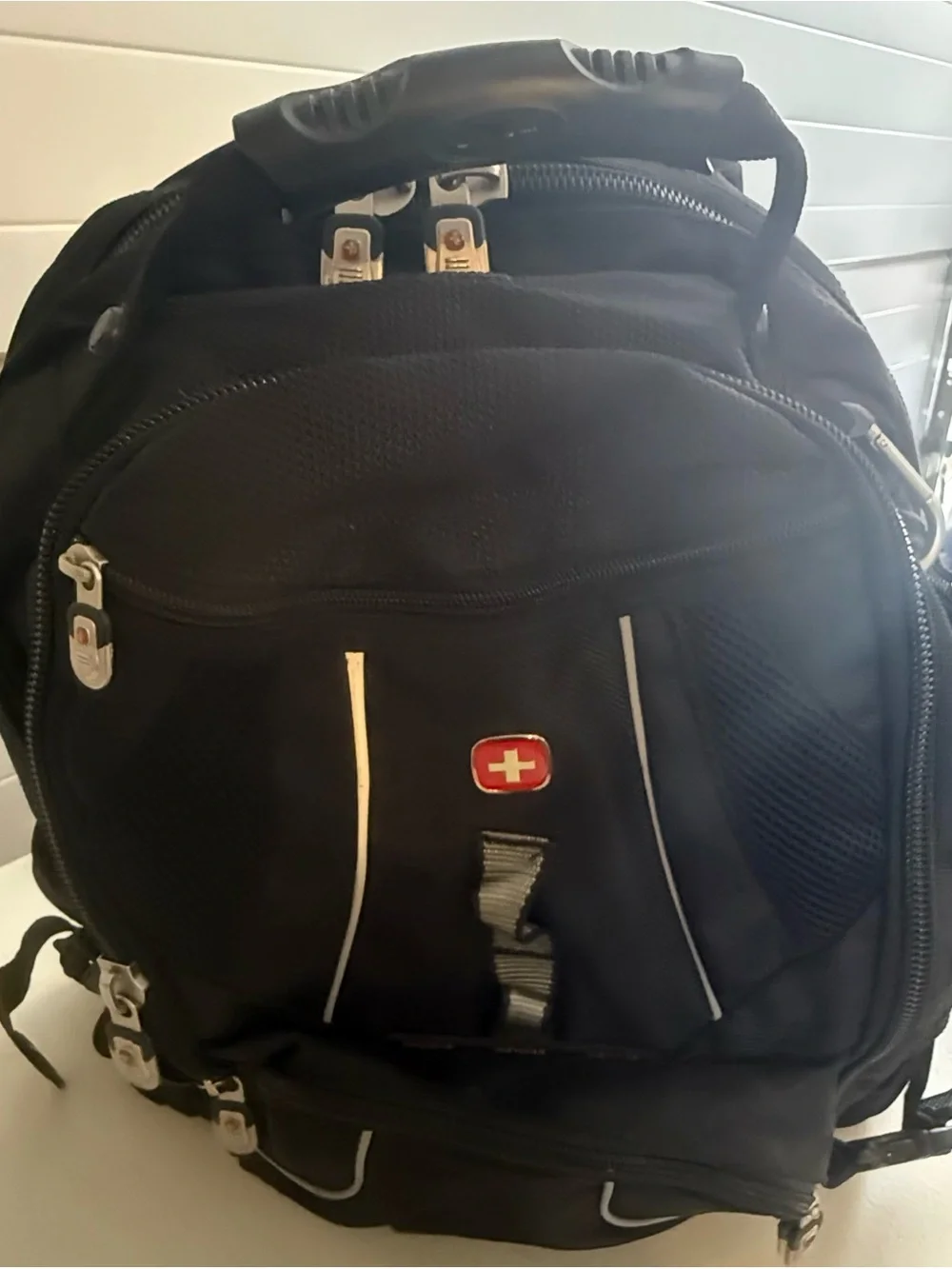 Swiss Gear Black Men’s Travel Backpack with Red Cross Accent